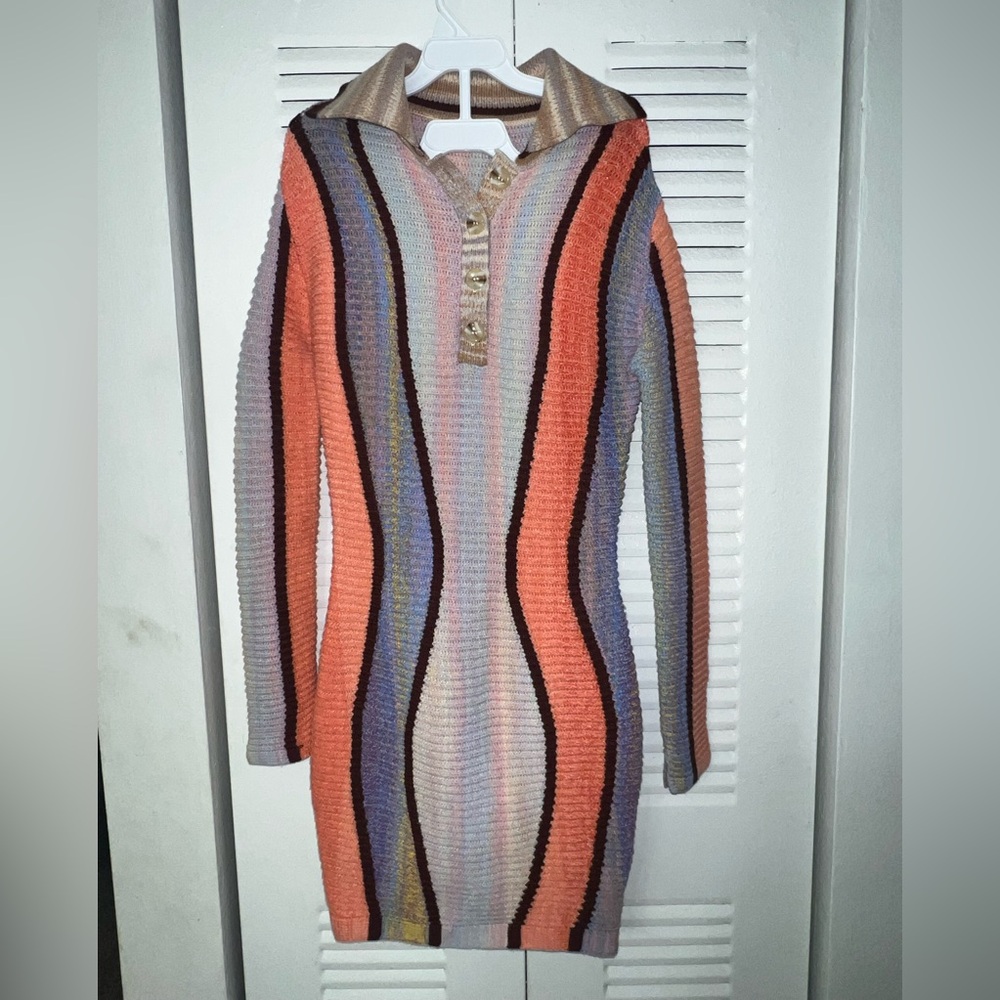 Calliope Collared Sweater Mini Dress - Multi Color - Picture 4 of 10